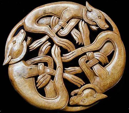 Celtic Wood Carving Running Dogs Celtic Wood, Vikings Art, Bear Grylls, Celtic Culture, Celtic Patterns, Carving Wood, Celtic Knotwork, Celtic Design, Wood Carving Patterns