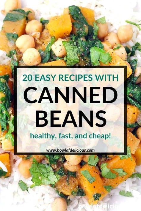 These easy, healthy canned bean recipes are cheap and fast to make! This list includes vegan, vegetarian, and recipes with meat, gluten-free recipes, dinner ideas, snacks, and sides. Best of all? It's so easy to use any kind of bean you have in your pantry to make these recipes! Tinned Beans Recipes, Bean Diet Recipes, Low Carb Bean Recipes, Meals With Canned Food, Canned Bean Recipes, Bean Recipes Healthy, Bean Meals, Recipes With Meat, Survival Storage