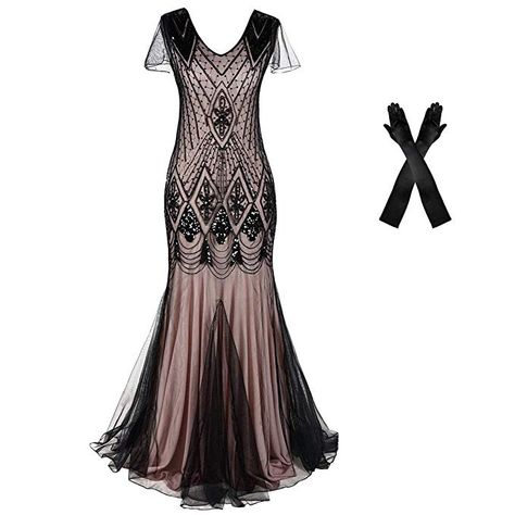 Amazon.com: Women Evening Dress 1920s Flapper Cocktail Mermaid Plus Size Formal Gown with Long Gloves: Clothing Vintage Dress Long, Bodycon Prom Dress, Plus Size Gowns Formal, Fitted Lace Dress, Plus Size Formal, Lace Dress Vintage, Vintage Prom, Womens Prom Dresses, Sequin Evening Dresses