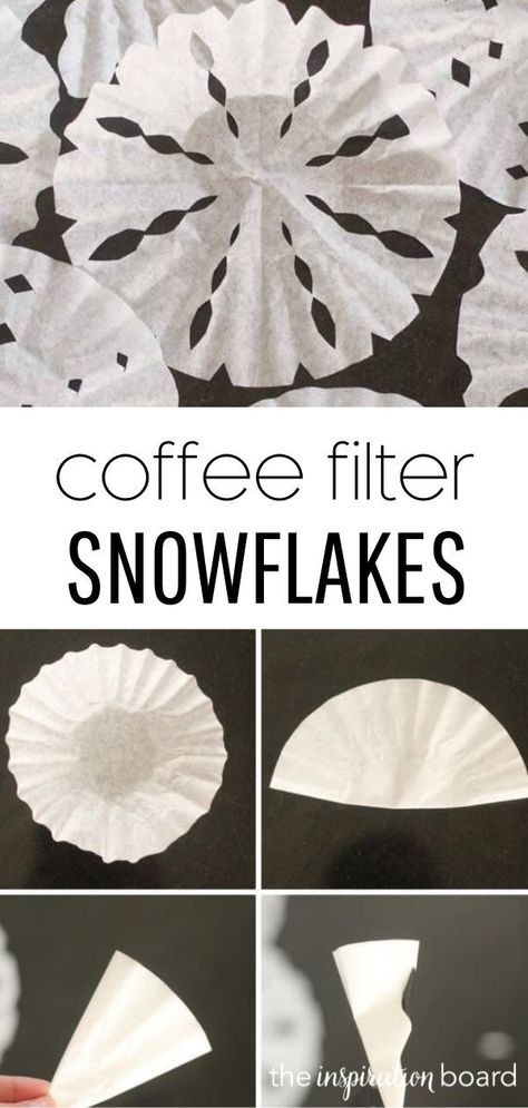 Snowflake Coffee Filters For Kids, Christmas Crafts Coffee Filters, Coffee Filter Snowflakes For Kids, Snowflake Coffee Filter, Coffee Filter Snowflakes Patterns, Coffee Filter Ornaments, Easy Classroom Christmas Decorations, Coffee Filter Christmas Crafts, Snowflakes Out Of Coffee Filters