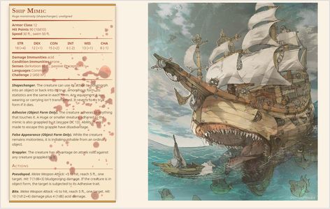 Pirate Campaign Ideas, Mimic Ship Dnd, Airship Dnd, 5e Sea Monsters, Ocean Encounters Dnd, Dnd Ocean Items, D&d Mimic, Sea Encounters Dnd, Dnd Underwater Monsters