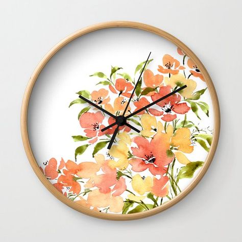 Clock Painting Ideas, Club Pics, Kids Wall Clock, Vegetable Print, Watercolour Florals, Artsy Ideas, Clock Painting, Vegetable Prints, Nature Photoshoot