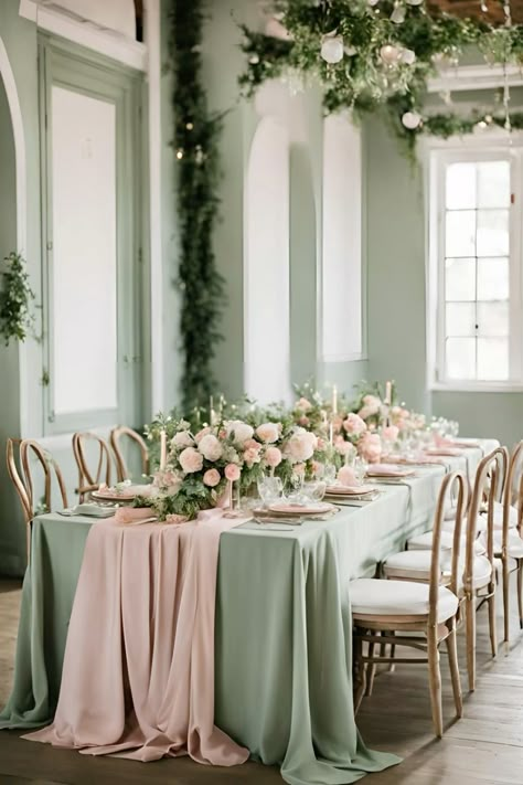 Sage green and blush pink wedding theme: sage green and blush pink wedding reception    #blushpinkwedding #blushpinkweddingreception #blushpinkweddingtheme #blushpinkweddingdecor #blushpinkweddingideas #romanticblushpinkwedding #sagegreenwedding #sagegreenweddingideas #blushpinksagegreenwedding #blushpinksagegreenweddingtheme Dusty Rose And Sage Green Rustic Wedding, Greenery Wedding Palette, Sage Wedding Floral Arrangements, Blush And Sage Wedding Table Settings, Neutral And Sage Wedding, Blush Pink And Mint Green Wedding, Blush Pink And Moss Green Wedding, Sage Green Blush Pink Cream Wedding, Moss And Pink Wedding