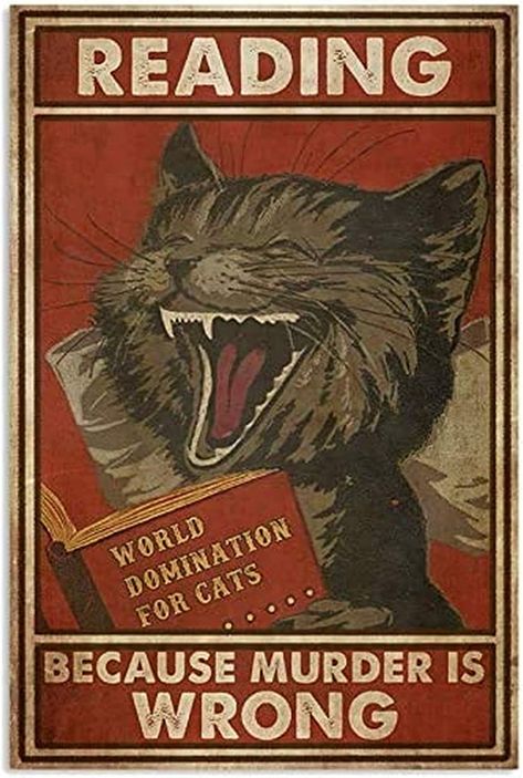 Bathroom Posters, Cat Reading, Cat Artwork, Cat Signs, Vibrant Artwork, Cat Wall Art, Vintage Poster Art, Art Sign, Retro Wall Art