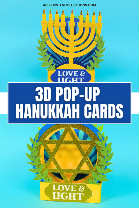 A image of 2 Hanukkah pop-up cards. Hanukkah Cards Handmade, Diy Winter Crafts, Easy Christmas Craft Ideas, Hanukkah Greeting Cards, Hanukkah Ideas, Colorful Crafts, Hanukkah Greeting, Easy Christmas Craft, Hanukkah Crafts