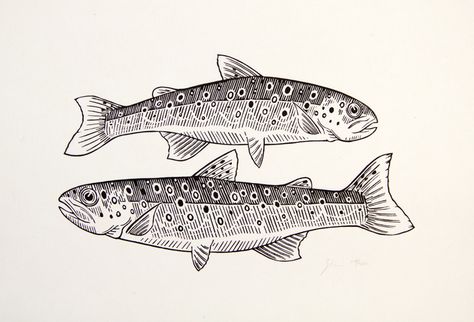 Lake Trout Tattoo, Brook Trout Drawing, Salmon Tattoo Simple, Trout Tattoo Women, Minnow Tattoo, Small Trout Tattoo, Brook Trout Tattoo, Rainbow Trout Tattoo, Trout Drawing