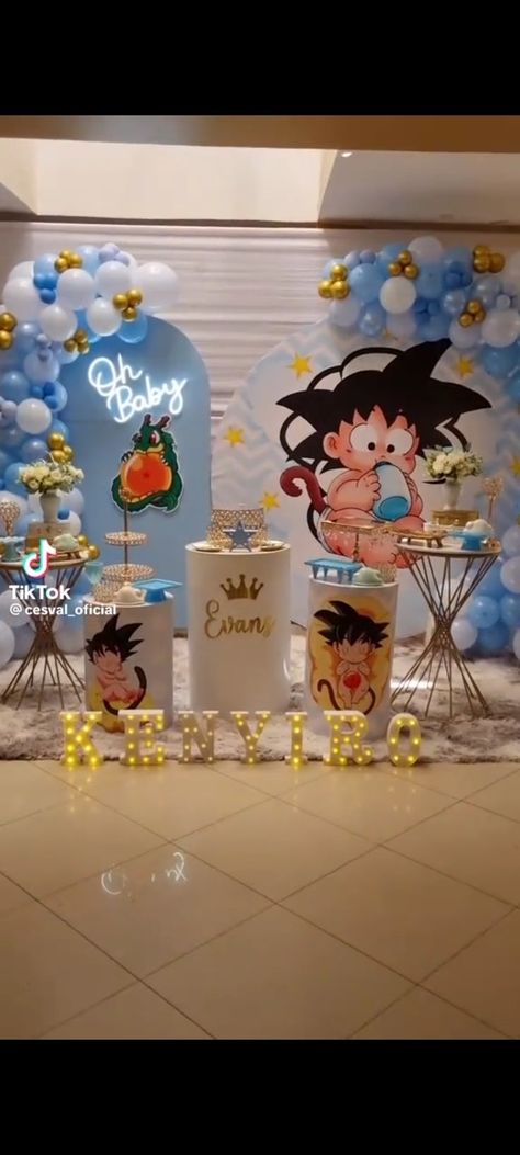 Dragon Ball Z Gender Reveal Ideas, One Piece Baby Shower Ideas, Naruto Baby Shower Ideas, Dragon Ball Baby Shower Ideas, Anime Baby Shower Ideas, Dragon Ball Z Baby Shower Theme, Yoda Happy Birthday, Dude Birthday Party, Baby Birthday Party Theme