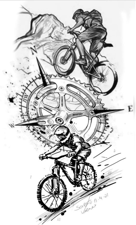 215+ Coolest Bike Tattoo Ideas and Designs (2023) - TattoosBoyGirl Bmx Shirt Ideas, Bmx Tattoo Ideas, Mtb Tattoo Ideas, Mountain Bike Tattoo Ideas, Mtb Tattoo, Bike Tattoo Ideas, Cool Nature Tattoos, Cycle Tattoo, Dirt Bike Tattoo