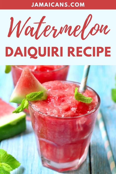 Watermelon Daiquiri Recipe - Jamaicans.com Frozen Watermelon Drinks With Alcohol, Watermelon Daquiri Recipe, Cantaloupe Daiquiri, Watermelon Liquor, Watermelon Daiquiri, Frozen Daiquiri Recipe, Blended Drink Recipes, Margaritaville Frozen Concoction Maker, Alcohol Ideas