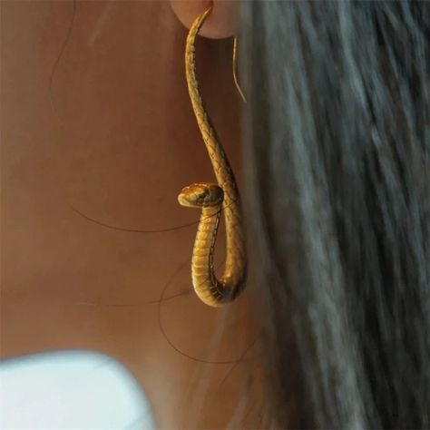 Just found this amazing item on AliExpress. Check it out! $1.63 | Punk Golden Color Vivid Snake Earrings Exaggerate Personality Fashion Animal Ear Hook Jewellry Women Gothic 2024 Cobra Aesthetic, Slytherin Core, Snake Clothing, Snake Choker Necklace, Brass Jewellery, Bohemian Jewellery, Snake Jewelry, Snake Earrings, Ear Hook