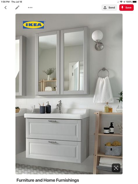 Ikea Bathrooms, Ikea Bathroom Ideas, Bathroom Furniture Ideas, Ikea Bathroom Furniture, Bathroom Ikea, Ikea Inspiration, Sink Decor, Double Mirror, Tile Remodel