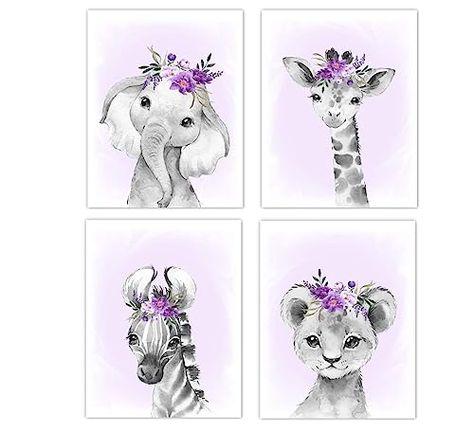 Zebra Room Decor, Purple Nursery Decor, Elephant Wall Art Nursery, Jungle Animals Nursery, Zebra Decor, Girl Nursery Wall Art, Purple Nursery, Baby Nursery Wall Art