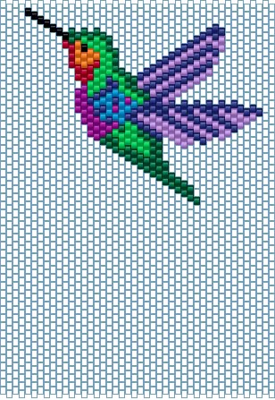 Hummingbird Design, Bird Cross Stitch Pattern, Hummingbird Perler Bead Patterns, Miyuki Beads Pattern Brick Stitch, Beaded Hummingbird Pattern Free, Hummingbird Cross Stitch, Small Cross Stitch Patterns, Seed Bead Hummingbird Pattern, Beaded Hummingbird Pattern