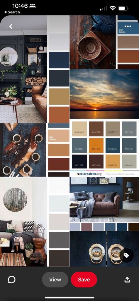 Blue Color Palette Living Room, Blue And Copper Living Room, Dark Blue Palette, Blue Living Room Color Scheme, Blue Living Room Color, Good Living Room Colors, Copper Living Room, Brown And Blue Living Room, Tan Living Room