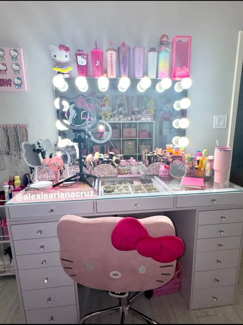 Hello Kitty Lifestyle, Hello Kitty Room Inspiration, Hello Kitty Dorm Room, Hello Kitty Room Ideas, Hello Kitty Room Aesthetic, Hello Kitty Vanity, Hello Kitty Room, Kitty Room, Hello Kitty Room Decor