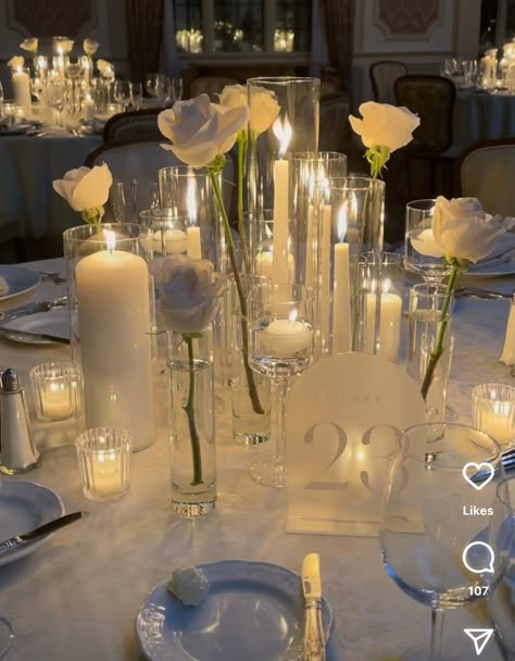 Wedding Table Round Decoration, Candles Aesthetic Wedding, Round Table Scape, Candle Tablescapes Wedding, Wedding Aisle Candles, Wedding Dinner Table Setting, Candle Table Setting, Candles Reception, Indoor Wedding Decorations