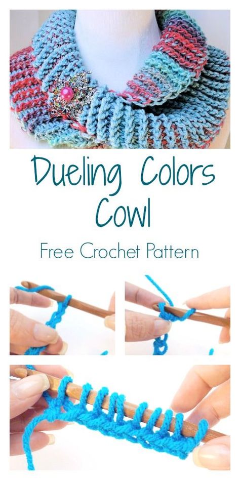 CrochetKim Free Crochet Pattern: Dueling Colors Cowl #freecrochetpattern #tunisiancrochet #redheartyarn #crohook #unforgettableyarn #withlove Crohook Patterns, Double Ended Crochet Hooks, Double Ended Crochet, Crochet Cowls, Crochet Tunisian, Tunisian Crochet Pattern, Tunisian Crochet Patterns, Crochet Hack, Tunisian Crochet Stitches