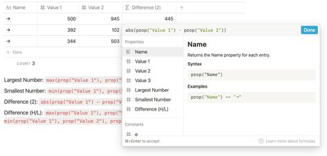 Notion Formula 101: Find Difference Between Values Notion Formula, Map Generator, New Names, Syntax, A Table, Built In, Red, Quick Saves