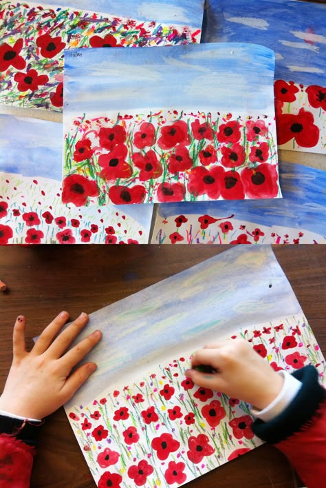 Paper Plate Poppy Craft, Memorial Day Poppies, Veterans Day Poppy, Poppy Craft For Kids, Perspective Painting, Remembrance Day Activities, Remembrance Day Art, Poppies Flower, Poppies Painting