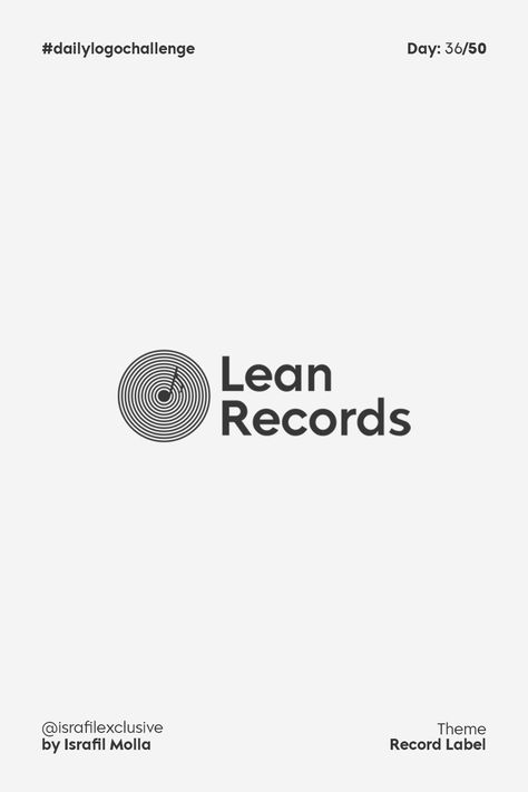 Task: Record Label Created By israfilexclusive . . . . . . #dailylogochallenge #logodesigner #graphicdesign #logos #dailylogo #logomaker #typography #minimalist #negativespace #logoinspirations #logosix #logoexcellent #logowork #monogram #logo4show #logoagency #dribbble #logoshare #leanrecords #recordlabel #musiclogo #music #artist #musicdesign #spotify #streaming #producemusic #hurtrockmusicstore #israfilexclusive Record Label Logo Music Graphic Design, Music Record Label Logo, Music Label Logo, Record Label Logo, Logo Challenge, Typography Minimalist, Management Logo, Music Label, Music Logo