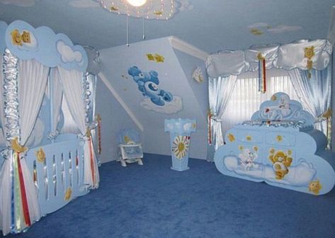 Bear Nursery Boy, Bear Themed Nursery, Blue Care Bear, Care Bears Vintage, Bear Bed, 2000s Baby, Themed Kids Room, Baby Room Themes, Baby Nursery Themes