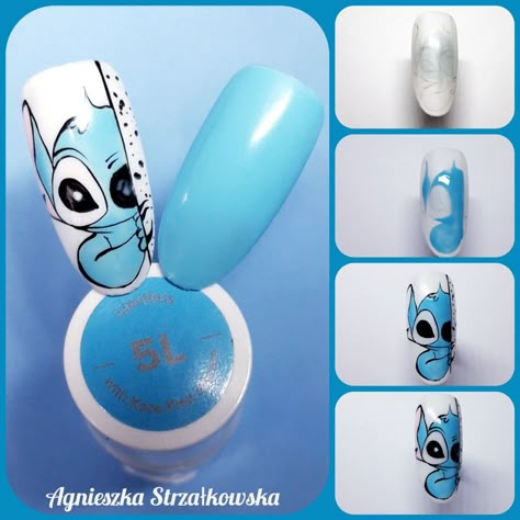 Nail Art Stitch, Blue Nail Art Ideas, Nail Art Dessin, Beginner Nail Designs, Cartoon Nail Designs, Fruit Nail Designs, Shellac Nail Designs, Disney Inspired Nails, Disney Acrylic Nails