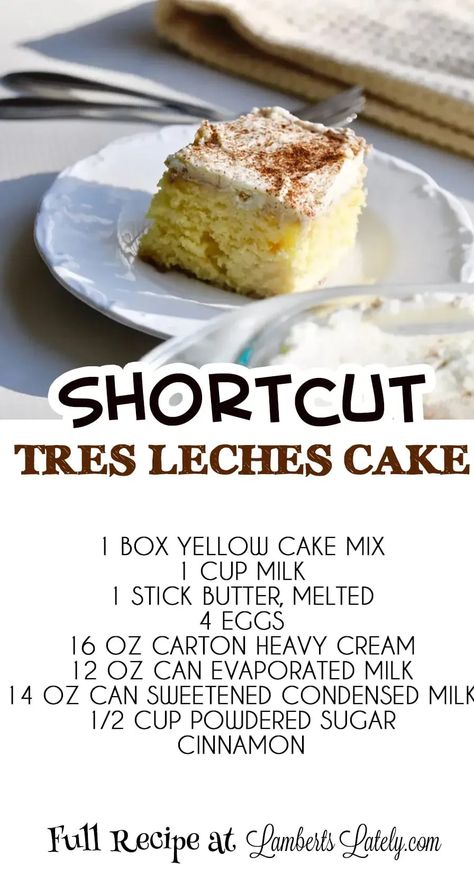 Need a shortcut recipe for Tres Leches Cake? This post shows you how to make it the easy way, with simple ingredients like boxed cake mix. Tres Leches Cake Puerto Rican, Diy Tres Leches Cake, Tres Leches Poke Cake Easy, Tree Leches Cake Recipe, Tres Leches Cake Recipe Puerto Rican, Three Leches Cake, Tres Leches Cake With Box Cake, Vanilla Tres Leches Cake, Tres Leches Box Cake