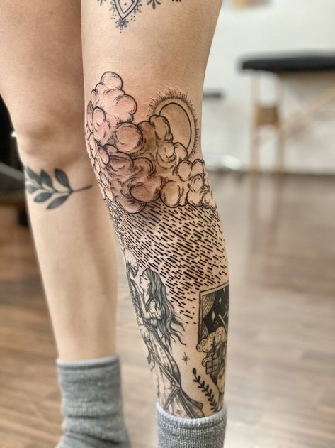 Rain Tattoo, Storm Tattoo, Magnolia Tattoo, Woodcut Tattoo, Wrap Tattoo, Prison Tattoos, Cloud Tattoo, Leg Tattoos Women, R Tattoo