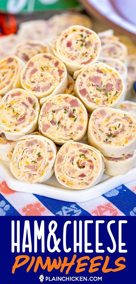 Ham & Cheese Pinwheels - I am ADDICTED to these sandwiches! All the flavors of my favorite Hot Party Ham Sandwiches wrapped in a tortilla.Cream cheese, ham, cheddar, swiss, Worcestershire sauce, dijon mustard, brown sugar, and onion powder wrapped in a tortilla. So simple to make. Can make ahead of time and refrigerate until ready to eat. Perfect for parties and tailgating!! #pinwheels #ham #tailgating #sandwich #partyfood Party Ham Sandwiches, Easter Appetizer Recipes, Ham Cheese Pinwheels, Pinwheels Appetizers, Tortilla Pinwheels Recipe, Easter Appetizers Easy, Ham And Cheese Pinwheels, Tortilla Pinwheels, Pinwheel Sandwiches