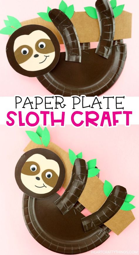 How to Make a Paper Plate Sloth Craft -Free Template! Paper Plate Sloth, Paper Crafts Videos, Sloth Crafts, Sloth Craft, Craft Ladybug, Craft Elephant, Rainforest Crafts, Jungle Crafts, Paper Plate Animals