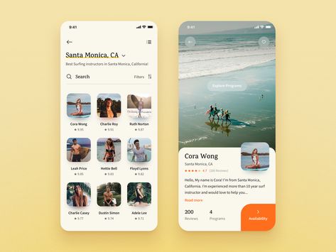 Shot static 4 List Ui Design, Surf App, List Ui, Application Interface, Elementary Health Lessons, Ui Design Mobile, Surf Instructor, Bat Tattoo, Wix Templates