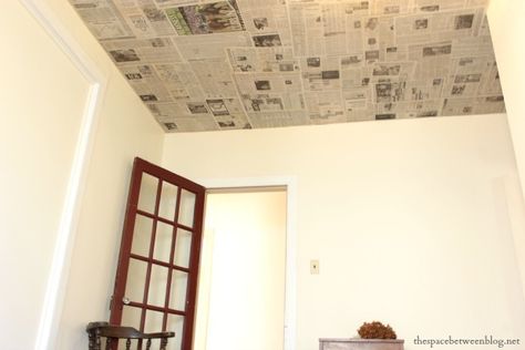 newspaper as a creative wall/ceiling covering--just decoupage it on Newspaper Ceiling, Hey Day, Cycling Studio, Ceiling Covering, Diy Newspaper, Creative Walls, Collection Display, Bedroom Walls, Wall Ceiling