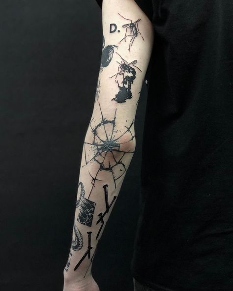 Grunge Men Tattoo, Half Sleeve Tattoos Traditional, Blackwork Sleeve, Radiohead Tattoo, Trippy Tattoo, Full Tattoo, Man Tattoo, Sigil Tattoo, Cool Forearm Tattoos