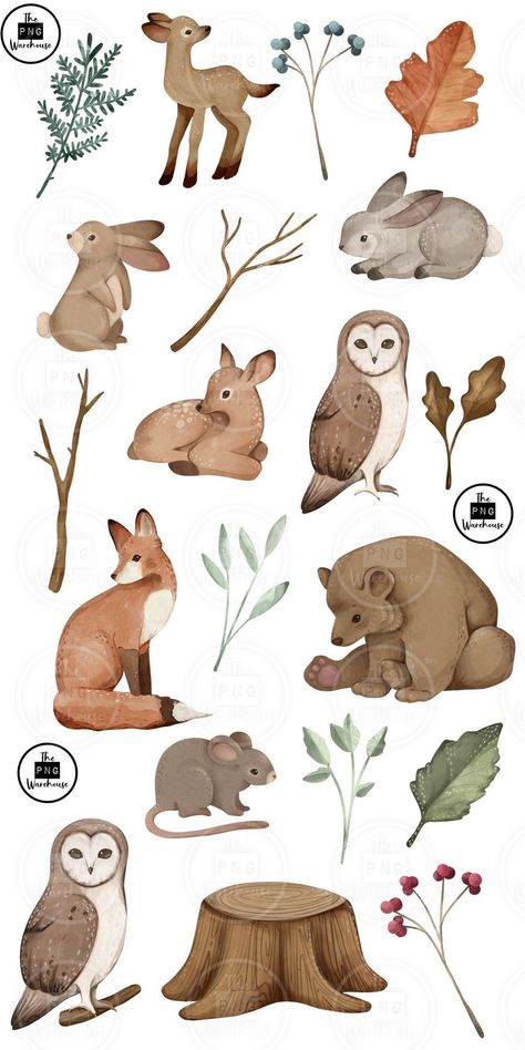 Adorable Assortment: Watercolor Clipart Animals Collection Forest Animals Clipart, Macoto Takahashi Art, Forest Animals Illustration, Painted Forest, Forest Drawing, Deer Photos, Deer Illustration, Deer Baby, Background Designs