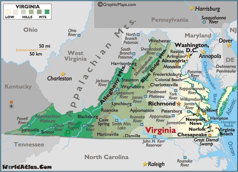 Travel Virginia, Map Of Virginia, Southern History, State Names, Genealogy Map, Colonial Beach, Flowering Dogwood, Shenandoah River, Virginia Map