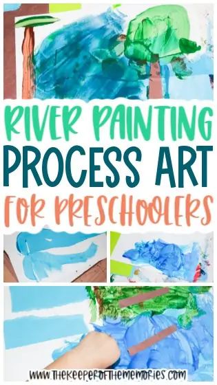 This River Painting is perfect for exploring collage while practicing creative thinking and fine motor skills with your preschoolers. Don't forget to add this quick and easy painting for kids activity to your next river theme for preschoolers. #river #paintingforkids #processart #preschool #finemotor #creativity Water Unit Preschool Art Projects, River Craft, River Theme Preschool Activities, Stream Activities Preschool, Bodies Of Water Activities Preschool, River Crafts Preschool, River Projects For Kids, Water Animals Activities For Kids, River Animals