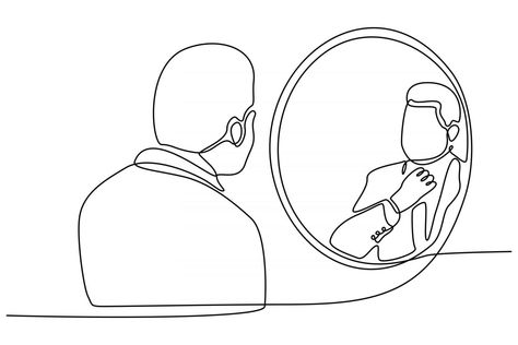 Continuous line drawing of man in mirror vector illustration Man Looking In Mirror Drawing, Man In Mirror, Mirror Drawing, Mirror Vector, Mirror Drawings, Continuous Line Drawing, Continuous Line, Guy Drawing, Line Illustration