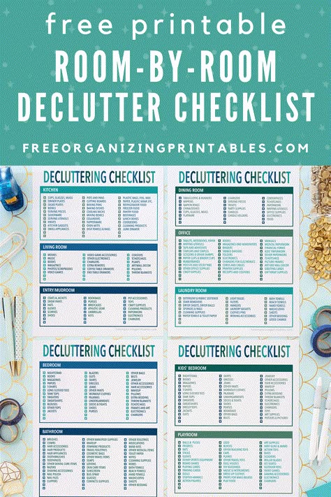 This free printable declutter checklist is a room by room list of things to declutter so you can get rid of your unwanted items quickly and easily! | #declutter #decluttering #tidyup #organizing Free Organizing Printables, Decluttering List, Room List, Organizing Printables, Things To Declutter, Cleaning Checklist Printable, Room Checklist, Declutter Checklist, Free Printables Organization