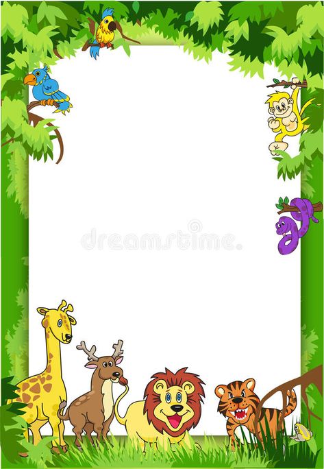 Jungle Invitation royalty free illustration Animal Photography Dogs, Jungle Invitations, Safari Invitations, School Scrapbook Layouts, Jungle Theme Birthday, Scrapbook Borders, Page Decoration, Tropical Background, Back To School Crafts