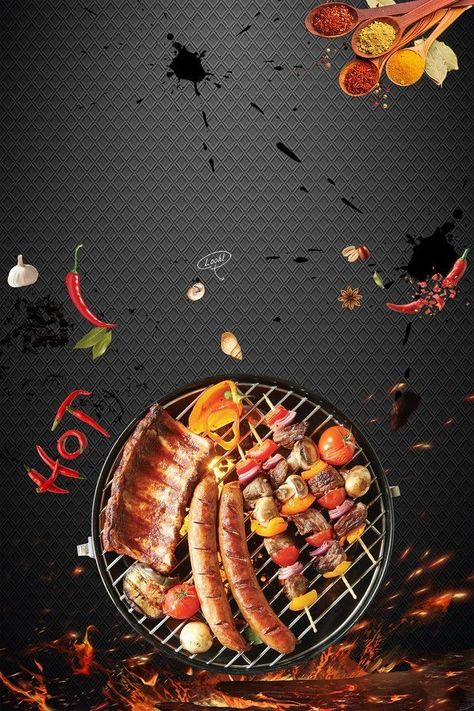 Bbq Wallpaper, Bbq Grill Logo, Hot Background, Black Background Photo, Bakery Shop Interior, Summer Grill, Cute Food Wallpaper, Grill Logo, Barbecue Design