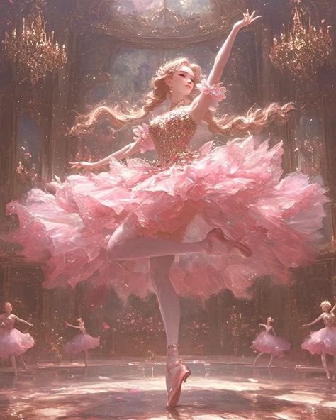 Fantasy Princess Art, Kiana Core, Princess Pink Aesthetic, Fantasy Ballerina, Princess Pose, Ballet Pose, Princess Ballerina, Dancing Art, Ballerina Outfit