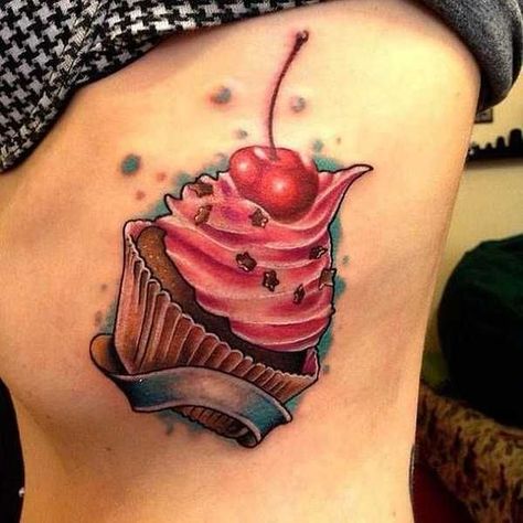 Baking Tattoo, Cupcake Tattoo, Pizza Tattoo, Candy Tattoo, Cupcake Tattoos, Food Tattoos, Pink Tattoo, Beautiful Flower Tattoos, Geniale Tattoos