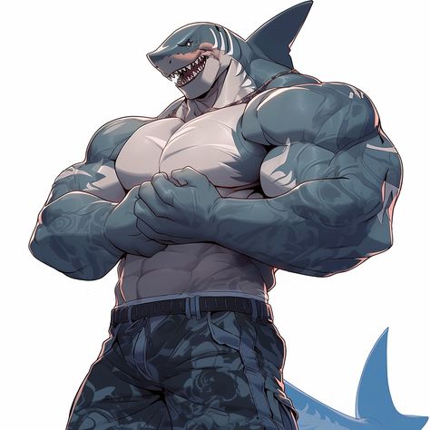 Anthro Shark, Hot Monster Art, Giant Sea Monster, Shark Oc, Cool 3d Prints, Monster Shark, Shark Man, Emo Art, Giant Monsters