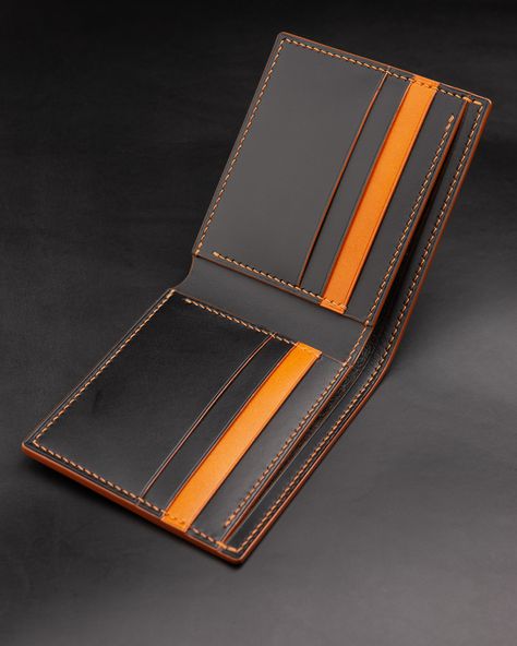 Men's Bifold Wallet Card Holder Handmade Buttero Leather Italy Black with 2 Caramel Pockets Bifold Wallet, Handmade Leather Wallet, Leather Bifold Wallet, Wallet Pattern, Leather Wallet Mens, Leather Gifts, Leather Design, Wallet Men, Card Wallet