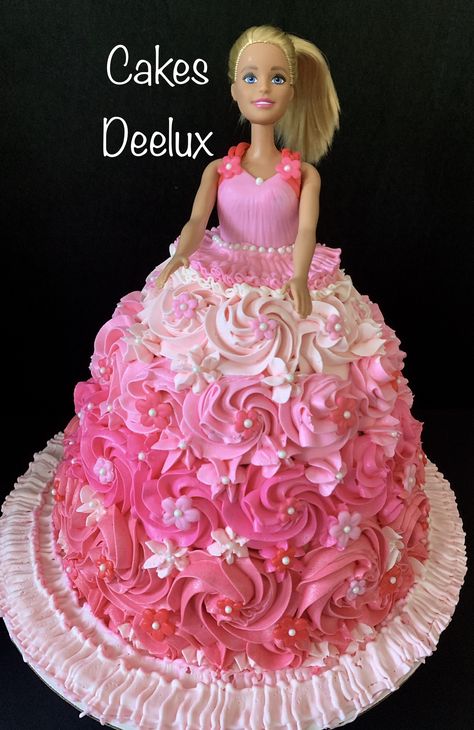 Vanilla cake with vanilla buttercream Dolly Cakes, Dolly Varden Cake, Barbie Dress Cake, Doll Cake Designs, Barbie Cupcakes, Princess Doll Cake, Barbie Doll Birthday Cake, Barbie Doll Cake, Dolly Varden