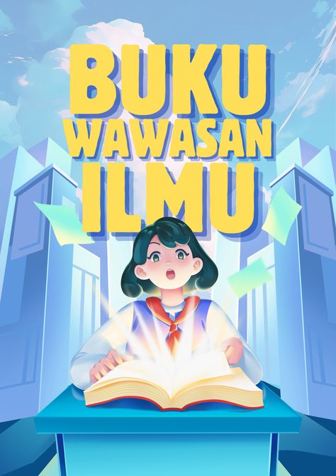 Poster Reference Illustrations, Education Poster Design Ideas Student, Poster Kkn, Blue And Yellow Poster, Ilustrasi Dan Poster, Learning Illustration, Peta Pikiran, Student Illustration, Reading Books Illustration