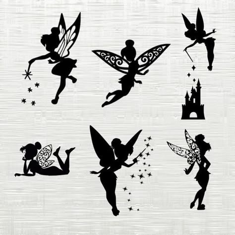 Tattoo Tinkerbell, Tinkerbell Svg, Small Fairy Tattoos, Disney World Svg, Tinkerbell Coloring Pages, Tinker Bell Tattoo, Belle Tattoo, Magic Band Decals, Halloween Pumpkin Carving Stencils