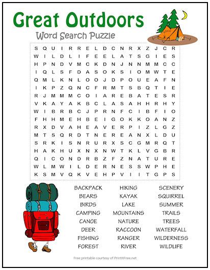 Bring back memories of a favorite family camping trip or other outdoor adventure with our Great Outdoors Word Search Puzzle. This fun, FREE printable is also great for a classroom activity – perfect to help kids gear up for summer! Word Puzzles For Kids, Kids Word Search, Free Printable Word Searches, Camping Classroom, Camping Theme Classroom, Summer Reading Program, Word Search Puzzles, Program Ideas, Word Find