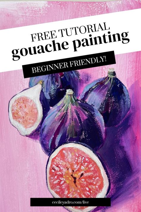 Free gouache painting tutorial Gouache Painting Easy, Painting Easy Tutorial, Gouache Art For Beginners, Gouache Painting Tutorial, Gouache Flowers, Gouache Tutorial, Gouache Illustrations, Watercolor Subjects, Whimsical Paintings