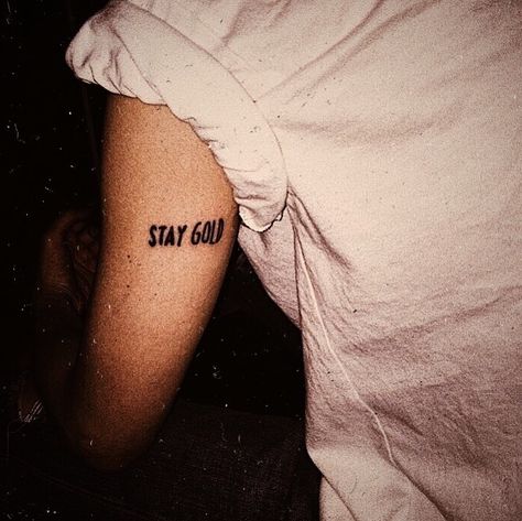 stay gold (cred. goldstays on ig) Stay Gold Ponyboy Tattoo, Stay Gold Tattoo, Outsiders Movie, Stay Gold Ponyboy, Gold Tattoo, Stay Gold, Future Goals, Tattoos Ideas, A Tattoo